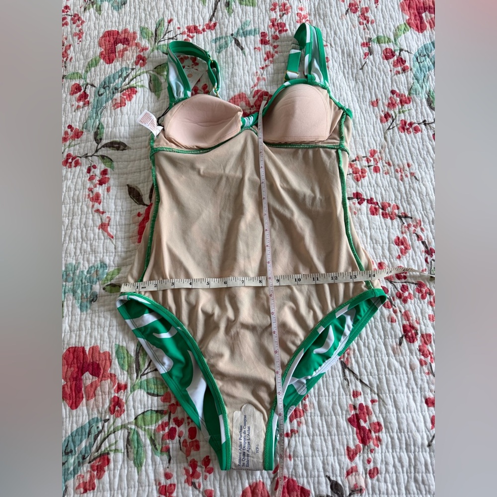 Shade shore one piece bathing suit in white and green with gold tone design - Picture 5 of 10
